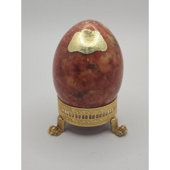 Vintage Hand Carved Alabaster Reddish Egg Paperweight Made in Italy PB192 - Picture 1 of 6